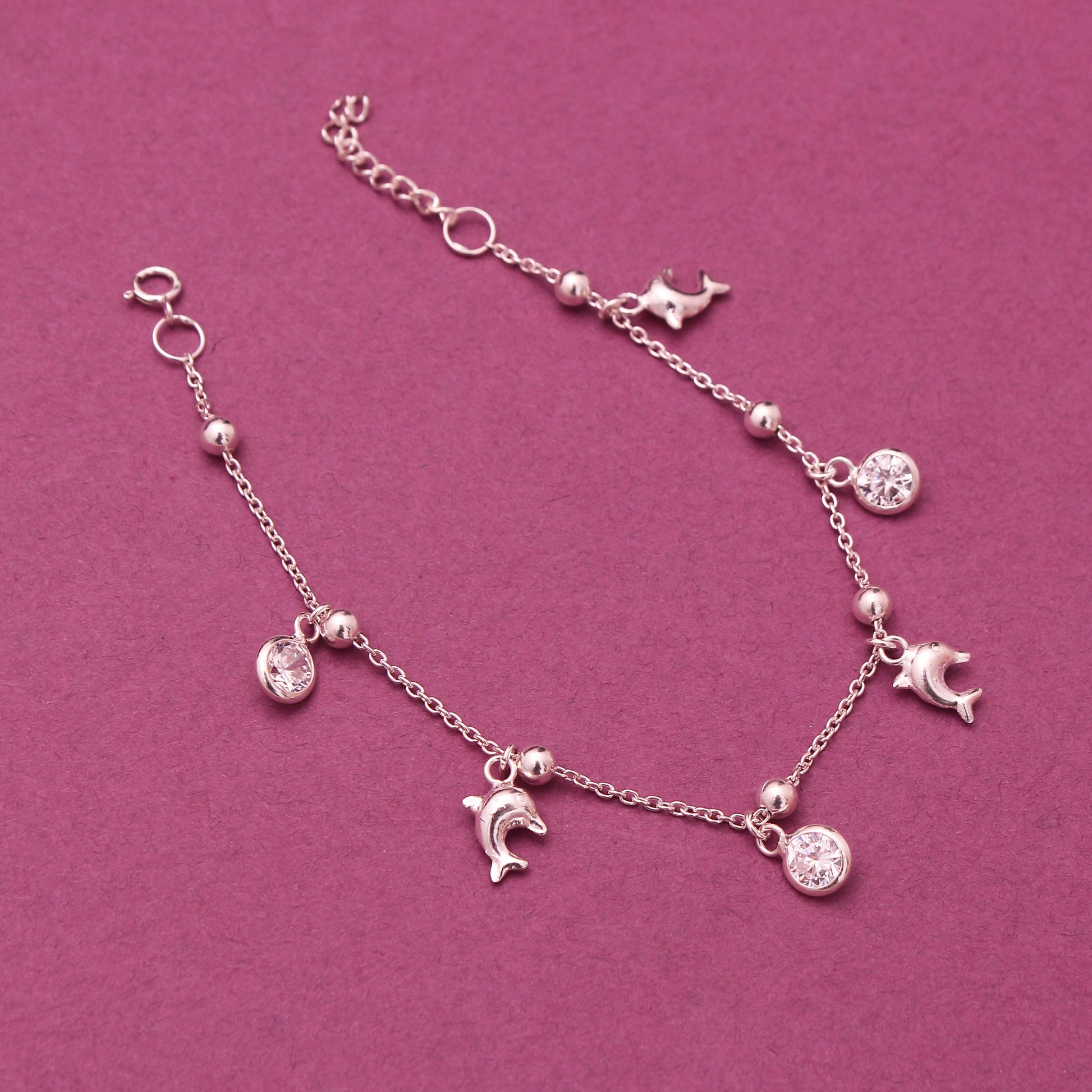 Dolphin & Charm Anklets Silver Bracelet , Beautiful Bracelet 925 Sterling Silver . GemsRush