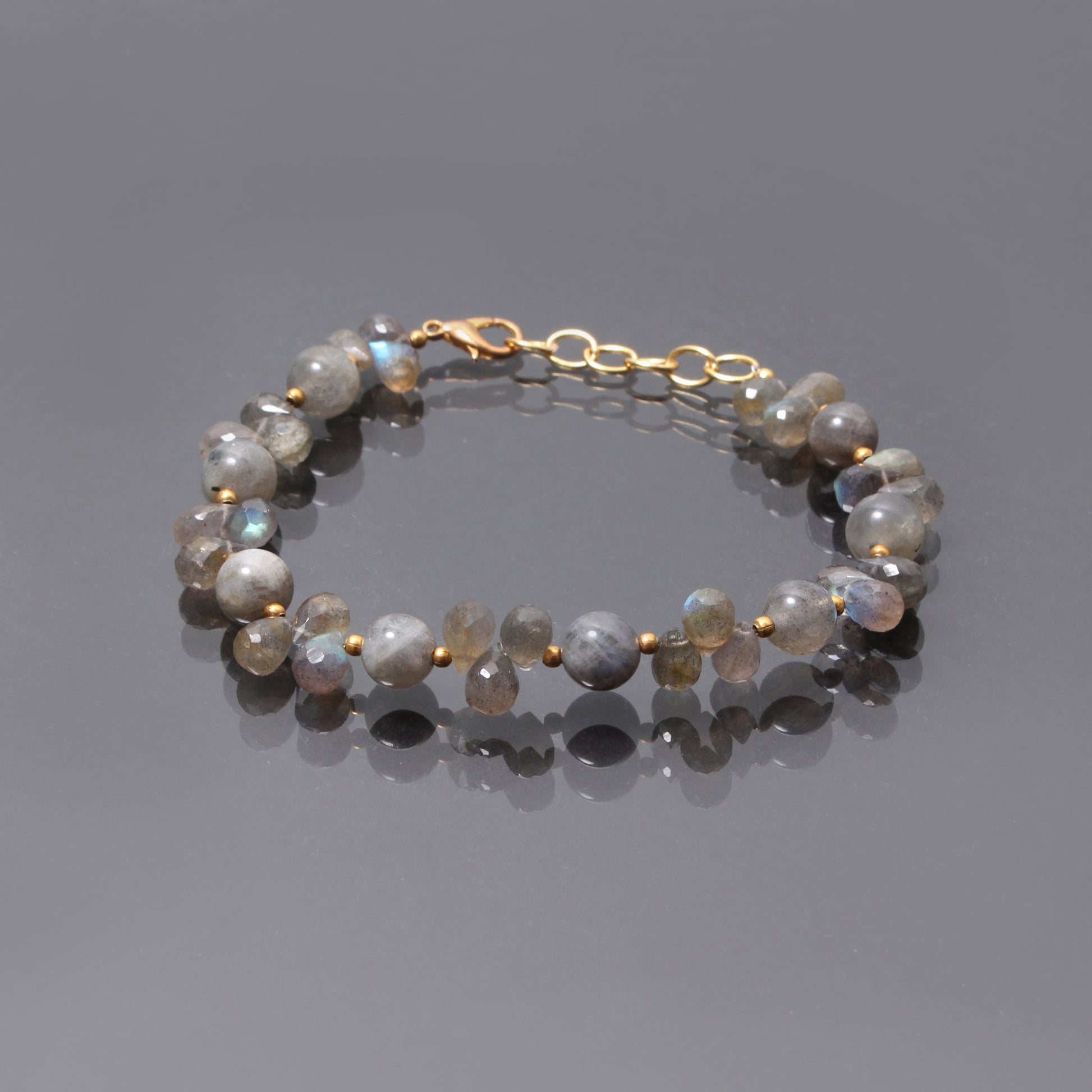 Natural Labradorite Beaded Bracelet ( Gold Plated ) GemsRush