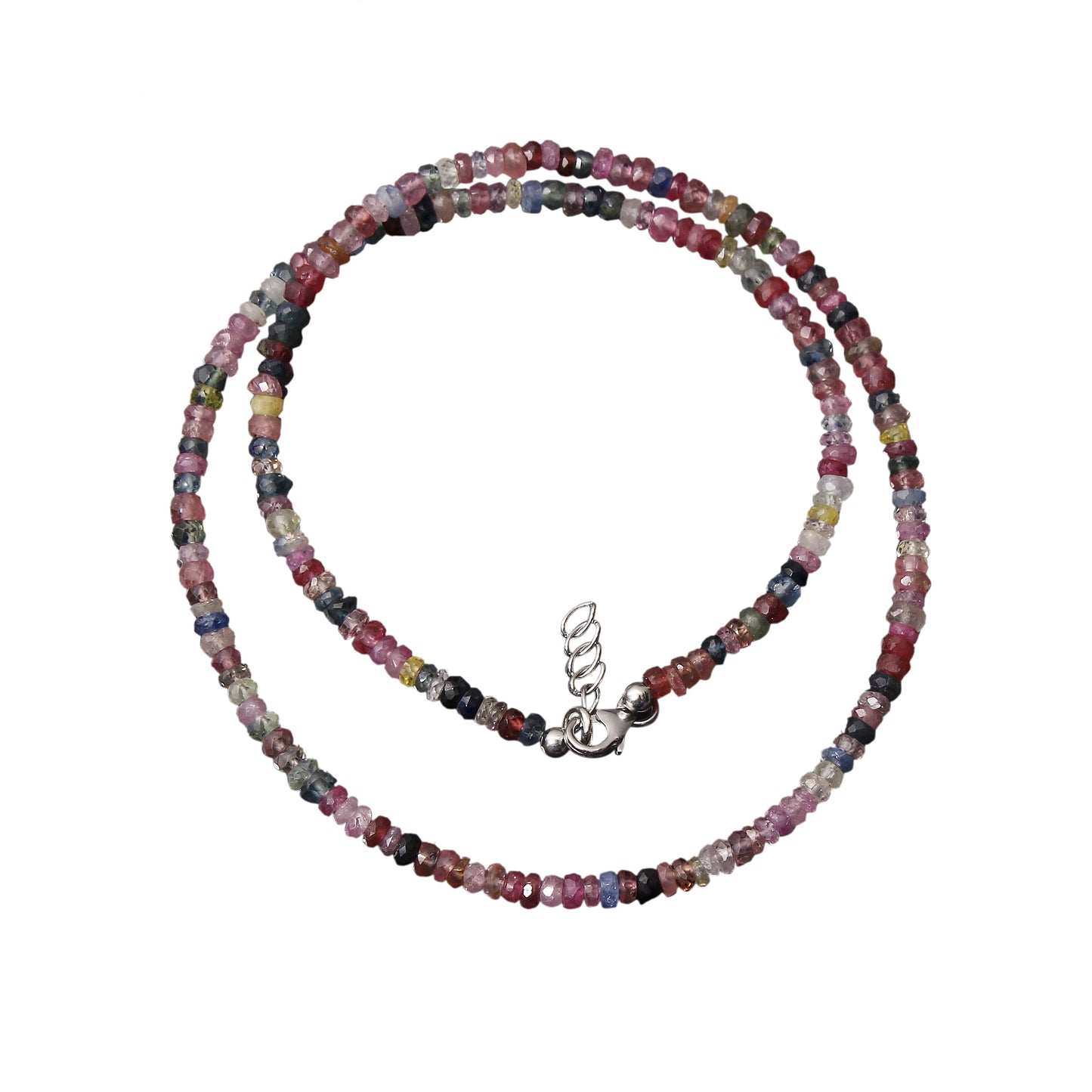 Natural Multi Sapphire Beaded Necklace, Sapphire Faceted Rondelle Bead Necklace, September Birthstone Sparkling Jewelry. GemsRush