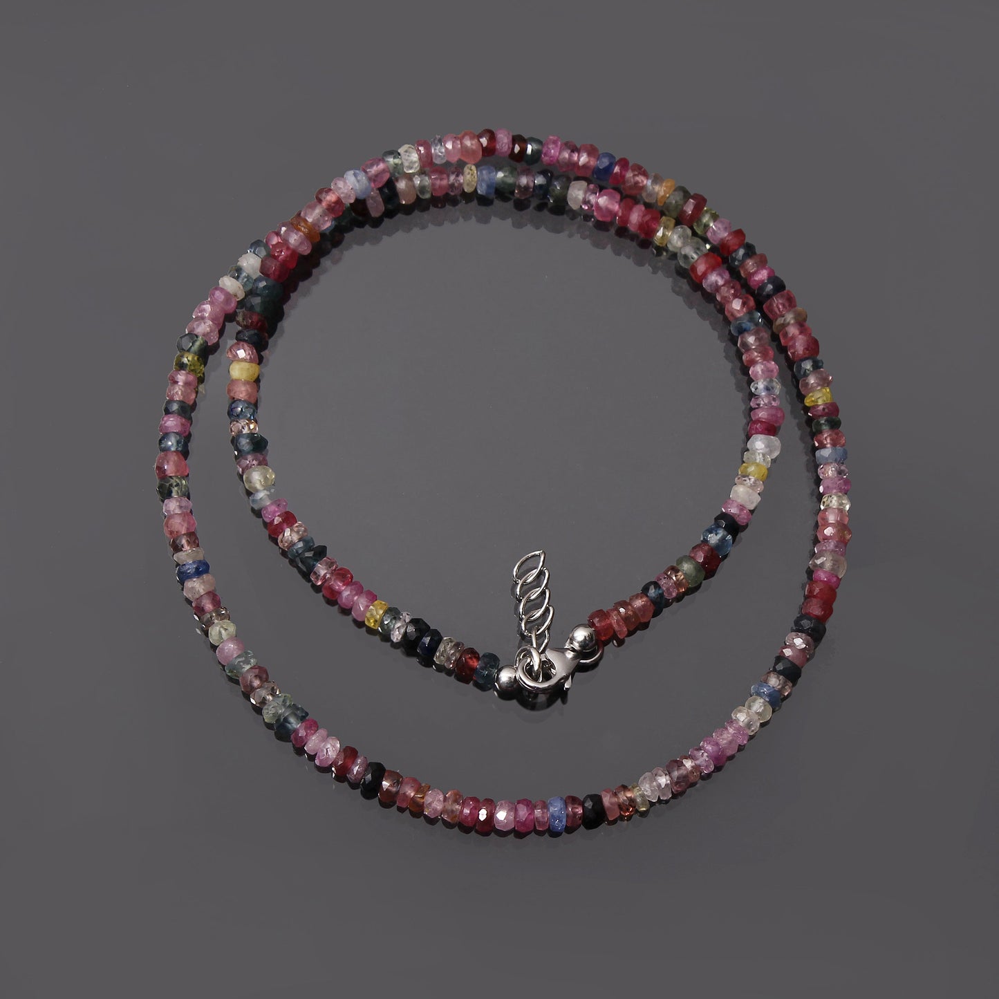 Natural Multi Sapphire Beaded Necklace, Sapphire Faceted Rondelle Bead Necklace, September Birthstone Sparkling Jewelry. GemsRush