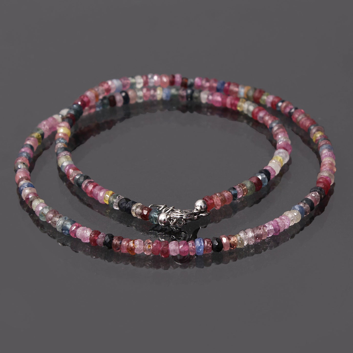 Natural Multi Sapphire Beaded Necklace, Sapphire Faceted Rondelle Bead Necklace, September Birthstone Sparkling Jewelry. GemsRush