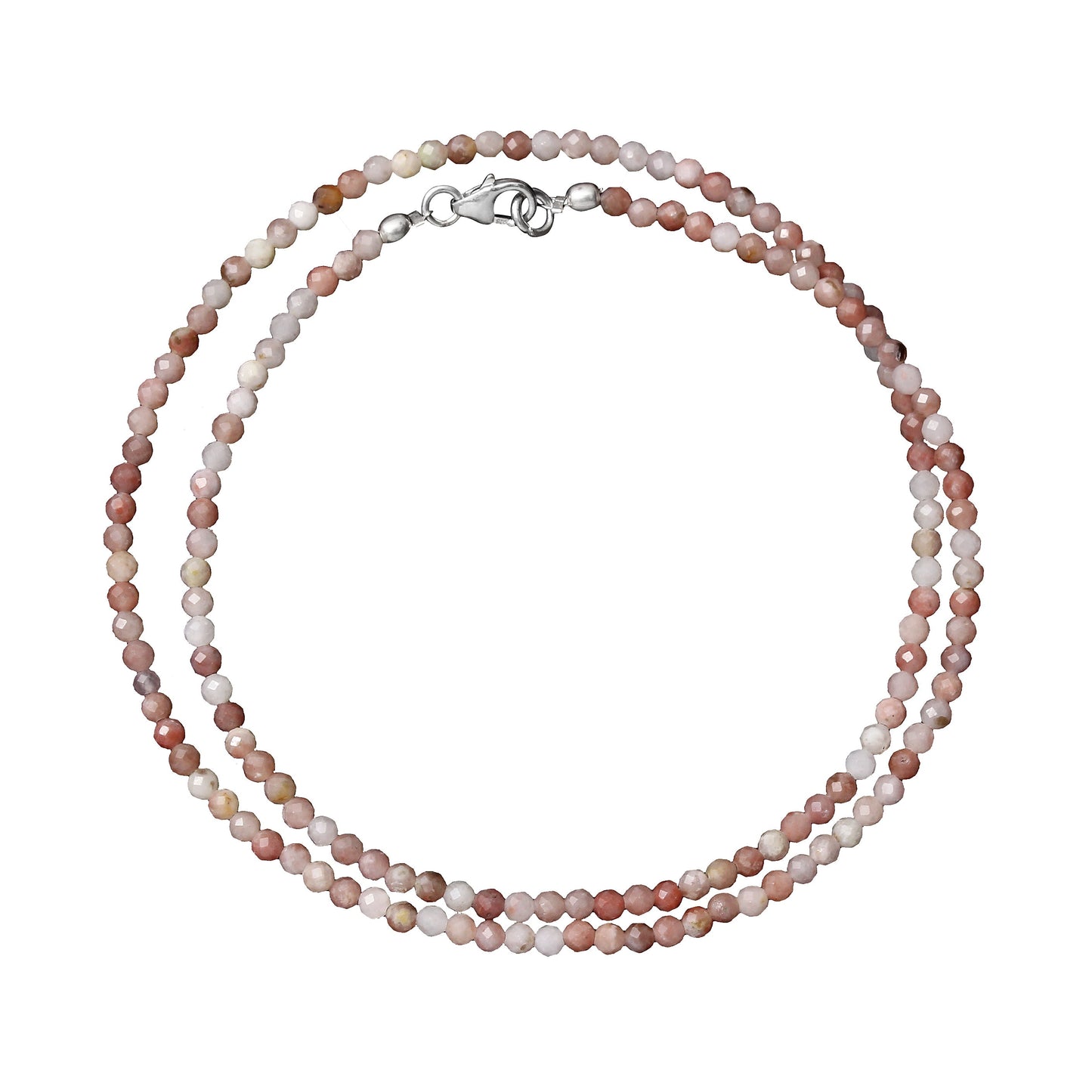 Natural Pink Opal Beaded Necklace Pink Opal Micro Faceted Round Beaded Necklace, GemsRush