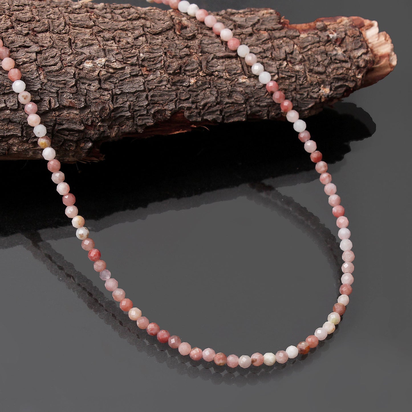 Natural Pink Opal Beaded Necklace Pink Opal Micro Faceted Round Beaded Necklace, GemsRush