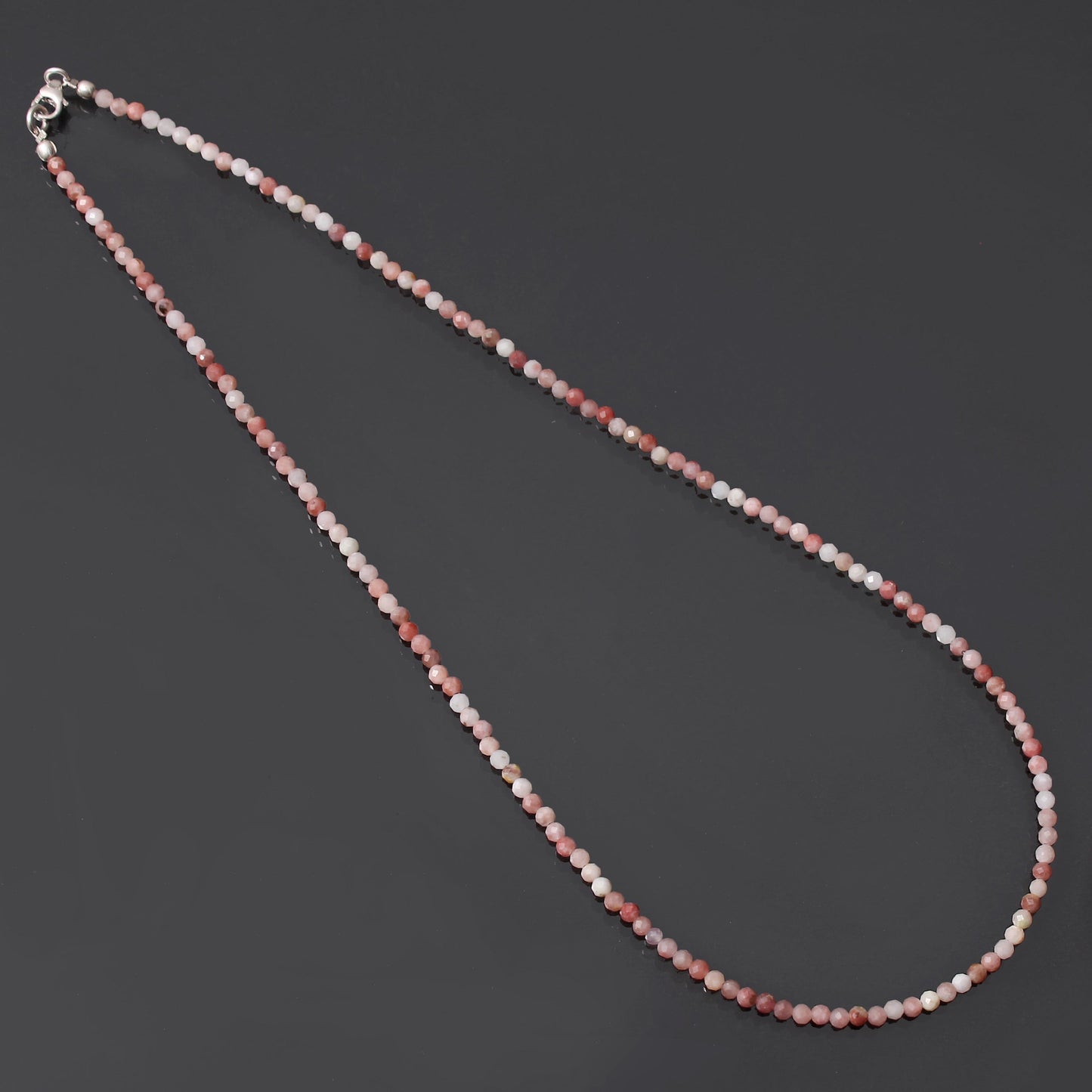 Natural Pink Opal Beaded Necklace Pink Opal Micro Faceted Round Beaded Necklace, GemsRush