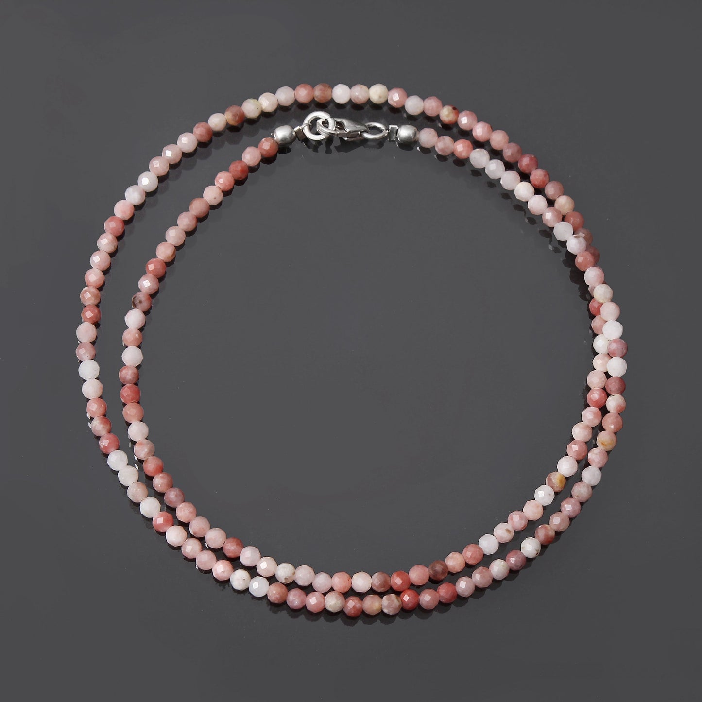 Natural Pink Opal Beaded Necklace Pink Opal Micro Faceted Round Beaded Necklace, GemsRush