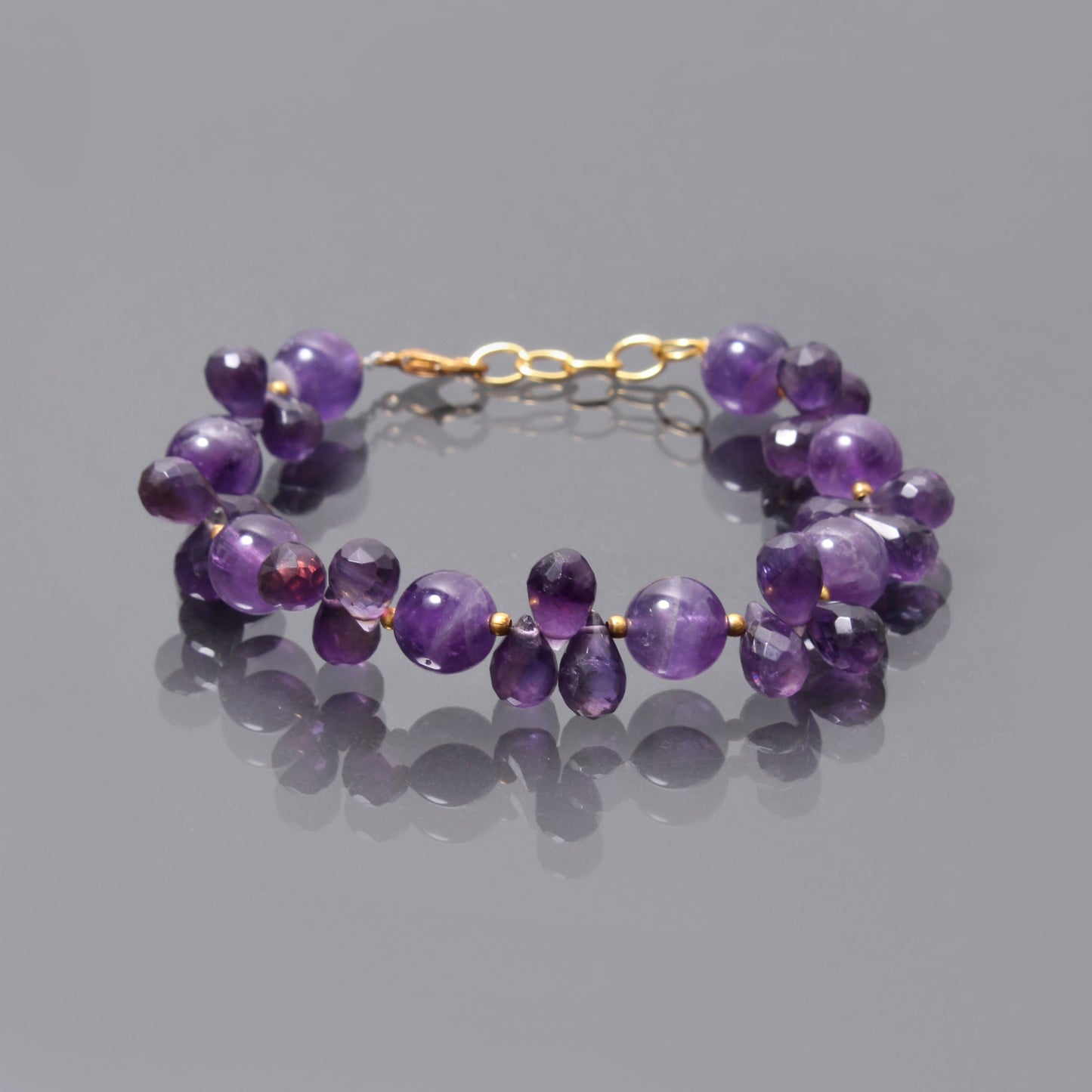 Natural Purple Amethyst Beaded Bracelet ( Gold Plated ) GemsRush