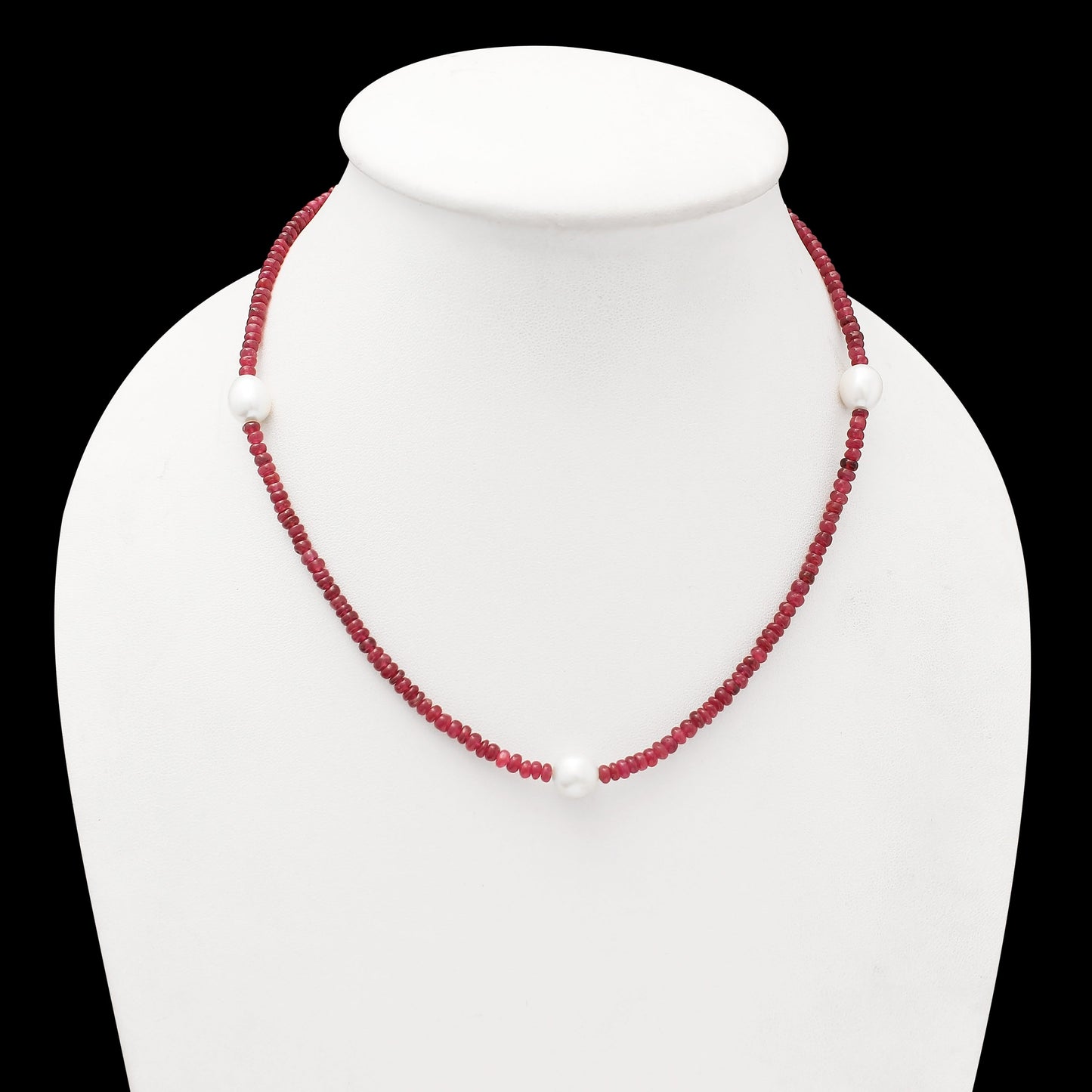 Natural Ruby & Pearl Beaded Charm Necklace, Smooth Rondelle Beaded Necklace , Gifted For Women . GemsRush