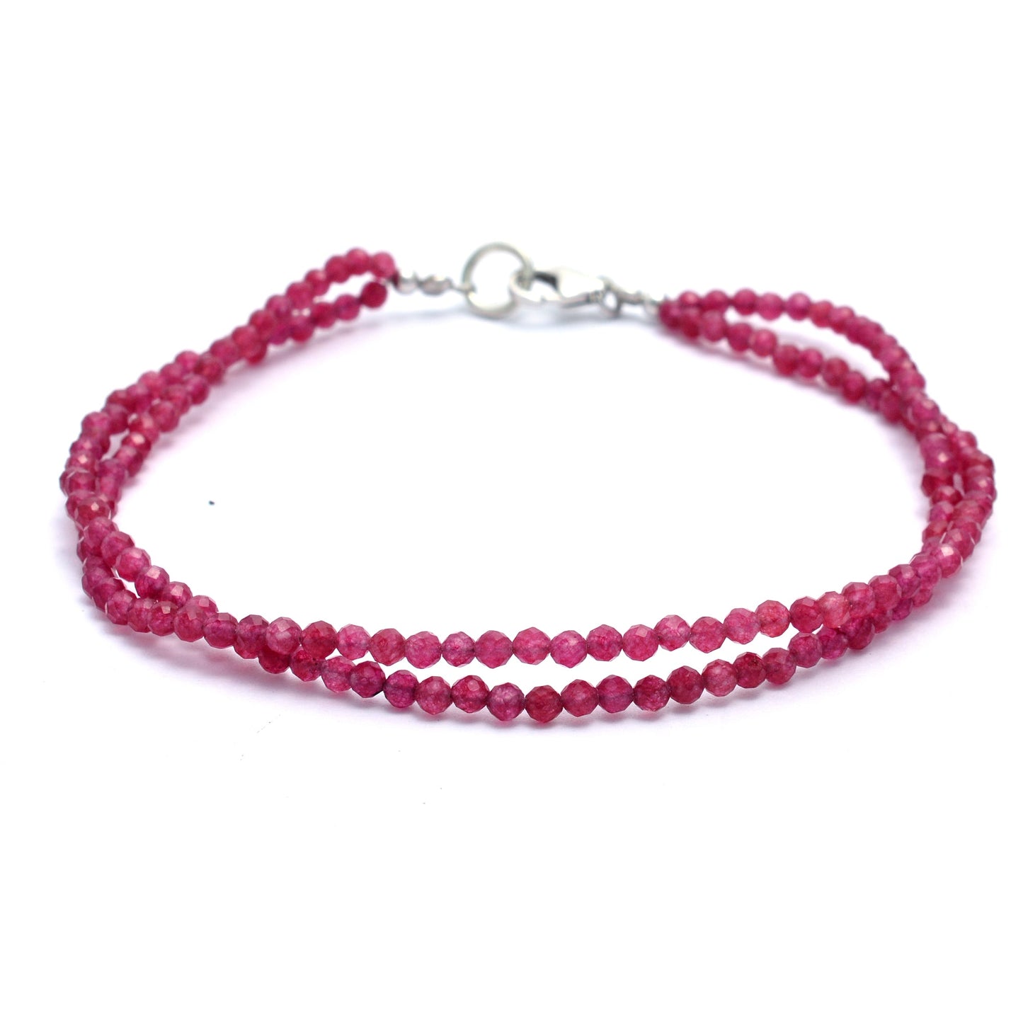 Ruby Quartz Beaded Bracelet ,Double Layer Beaded Silver Lock Natural Bracelet. GemsRush