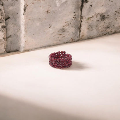 Natural Garnet Beaded Gemstone Ring – Handcrafted Elegance for Every Occasion