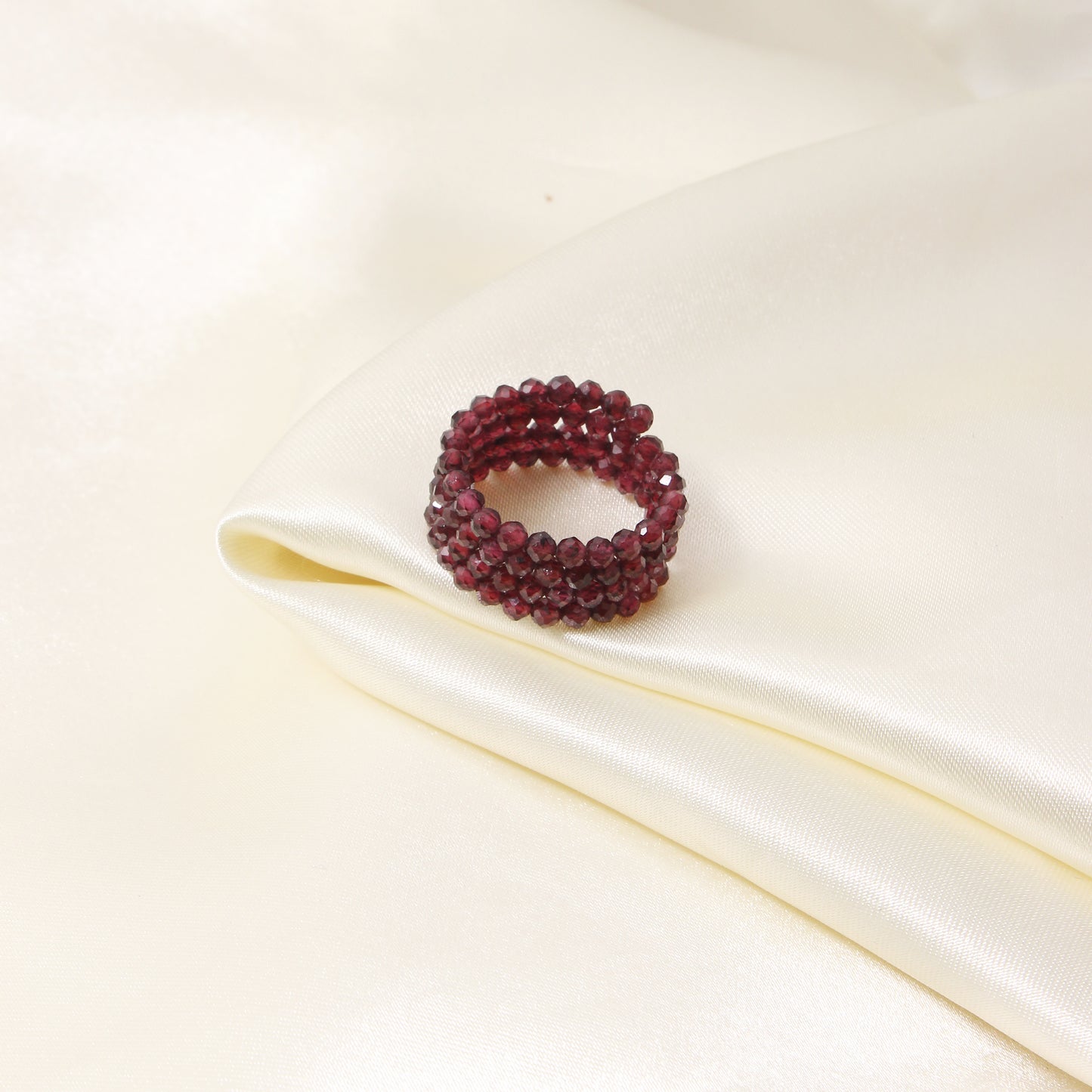 Natural Garnet Beaded Gemstone Ring – Handcrafted Elegance for Every Occasion