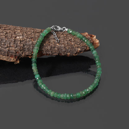 Natural Emerald Beaded Bracelet, Emerald Faceted Rondelle Beads Bracelet, Natural Zambian Emerald Bracelet, Emerald Beaded Jewelry