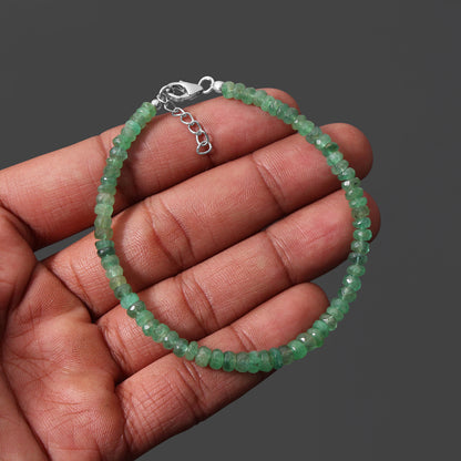 Natural Emerald Beaded Bracelet, Emerald Faceted Rondelle Beads Bracelet, Natural Zambian Emerald Bracelet, Emerald Beaded Jewelry