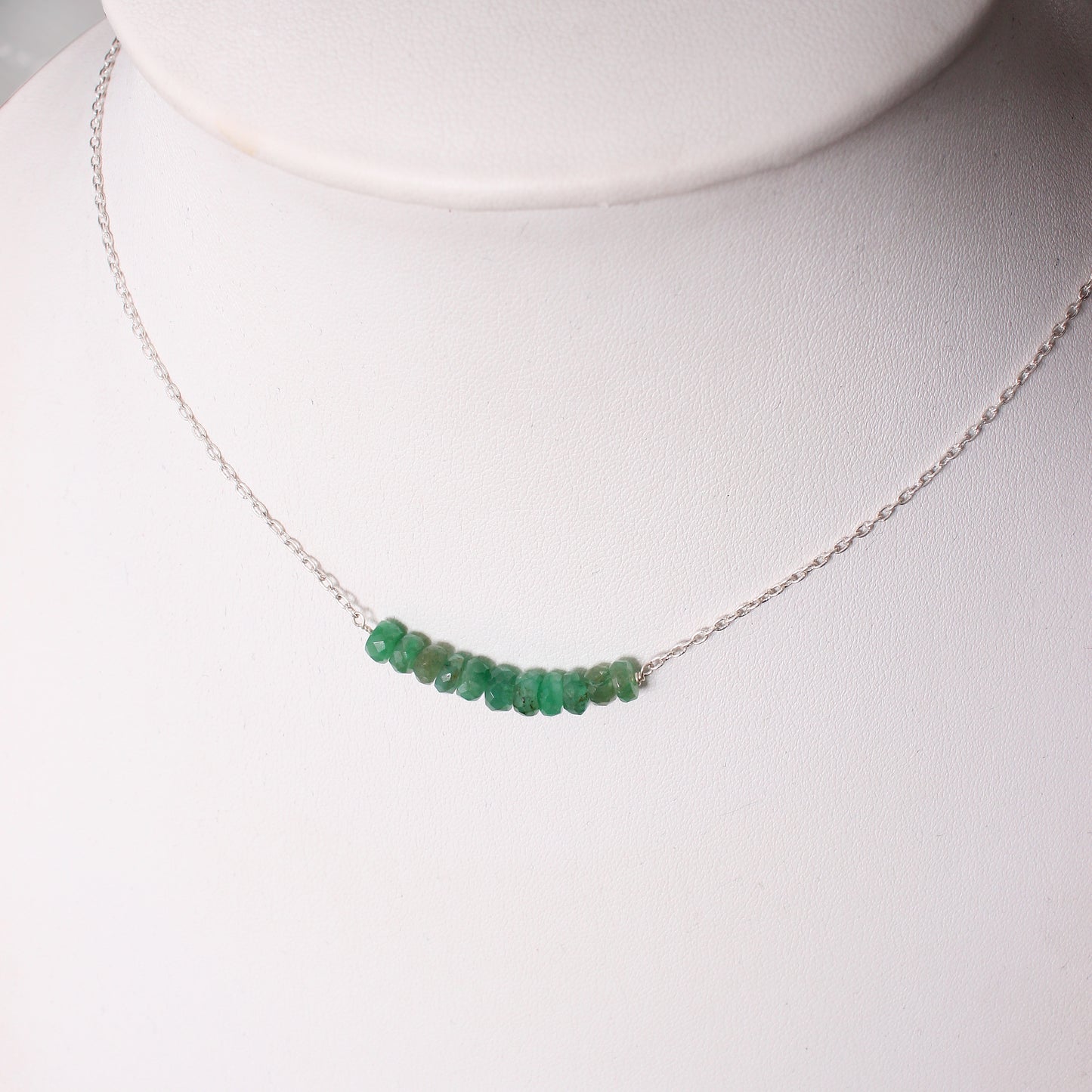 Delicate Natural Emerald Beaded Bar Necklace – Minimalist Birthstone Jewelry