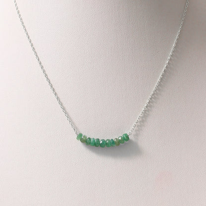 Delicate Natural Emerald Beaded Bar Necklace – Minimalist Birthstone Jewelry
