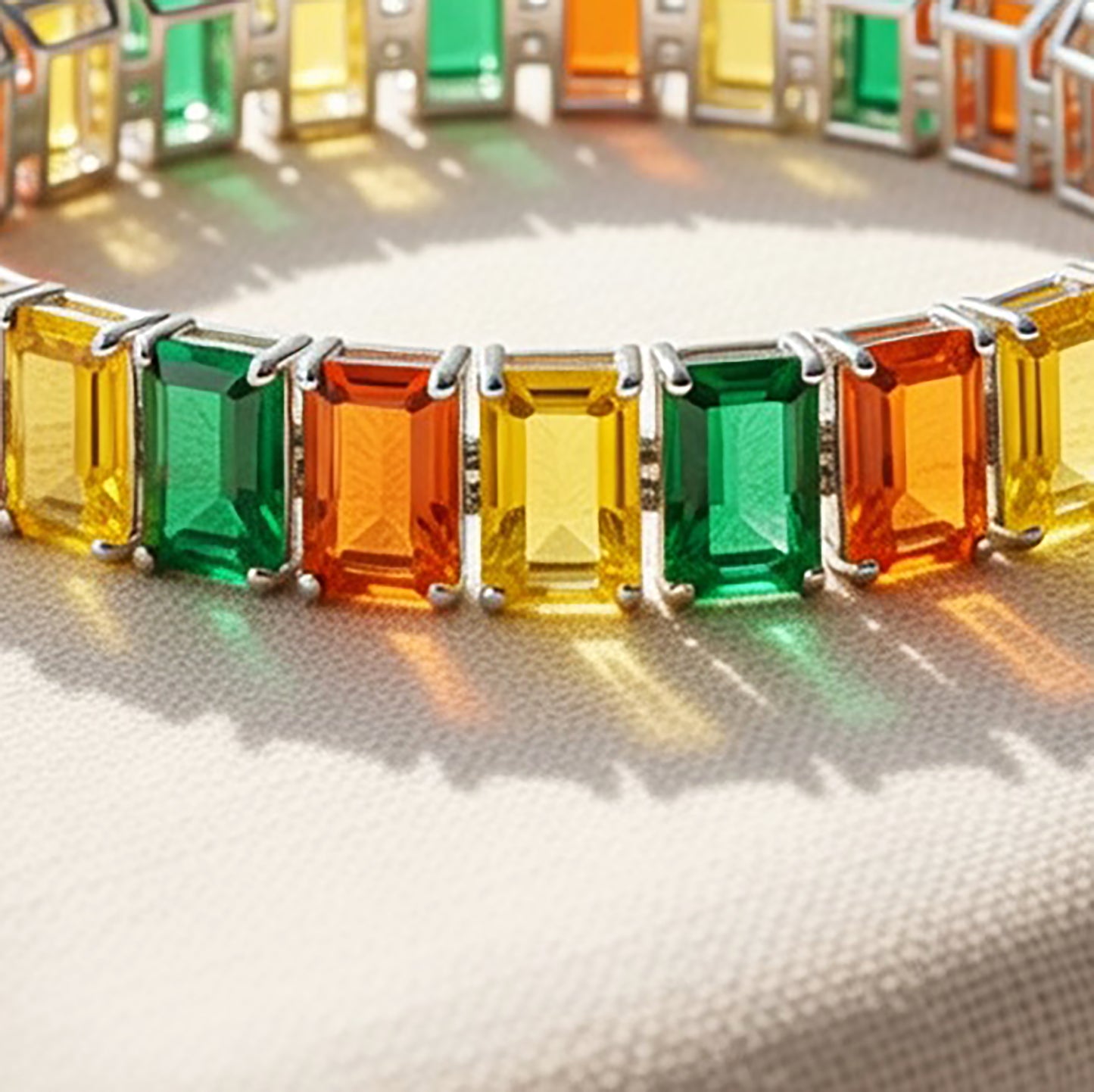 Vibrant Citrine, Green Aventurine & Carnelian Gemstone Link Bracelet – Natural Multi-Stone Sterling Silver Statement Bracelet