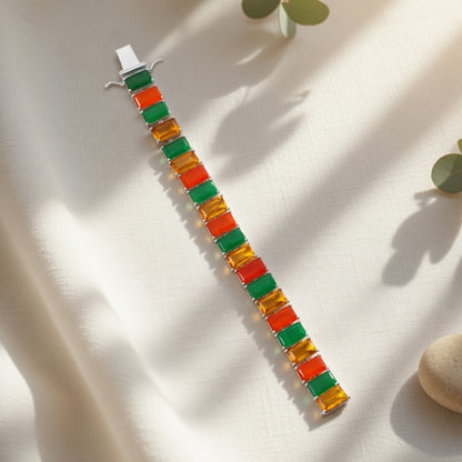 Vibrant Citrine, Green Aventurine & Carnelian Gemstone Link Bracelet – Natural Multi-Stone Sterling Silver Statement Bracelet