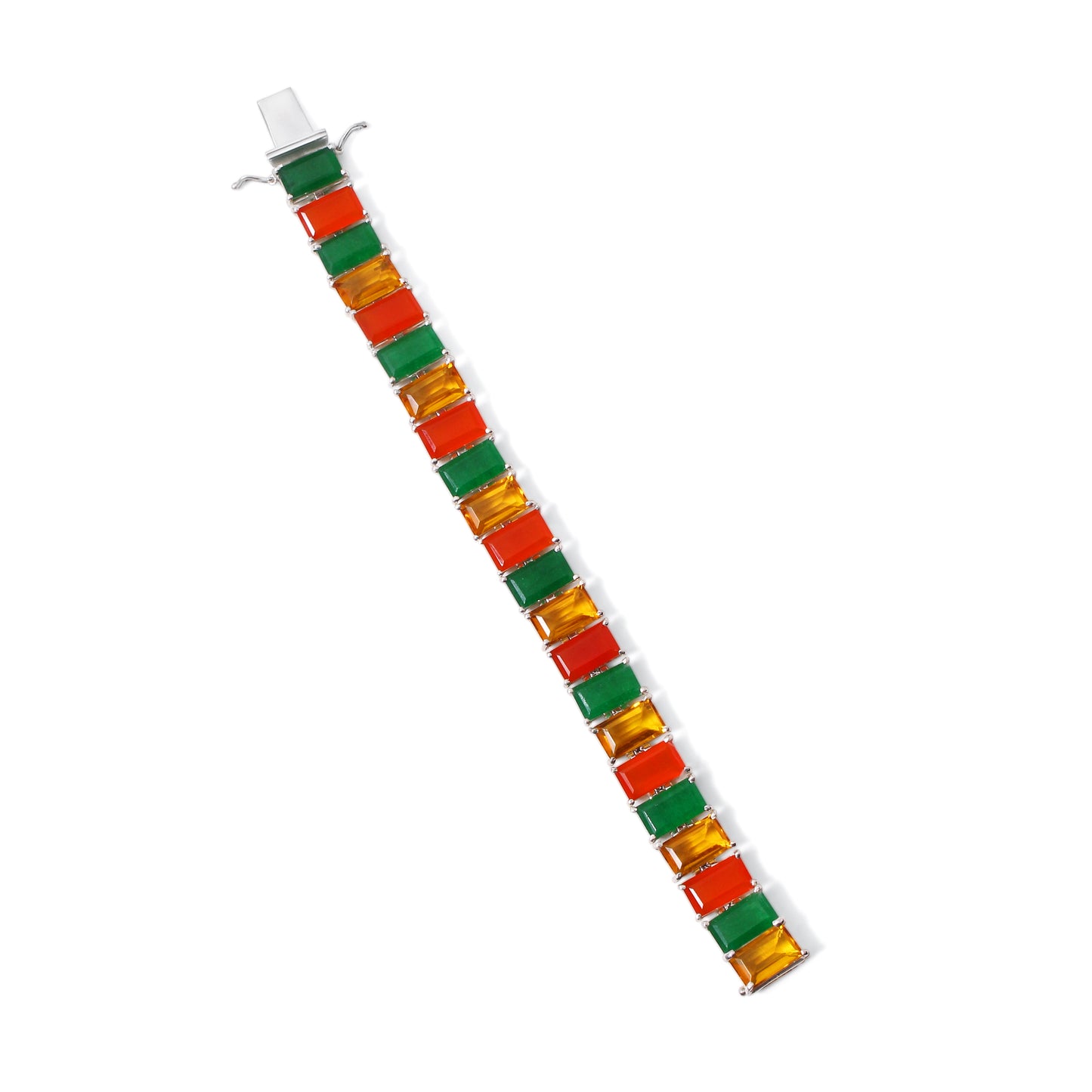 Vibrant Citrine, Green Aventurine & Carnelian Gemstone Link Bracelet – Natural Multi-Stone Sterling Silver Statement Bracelet