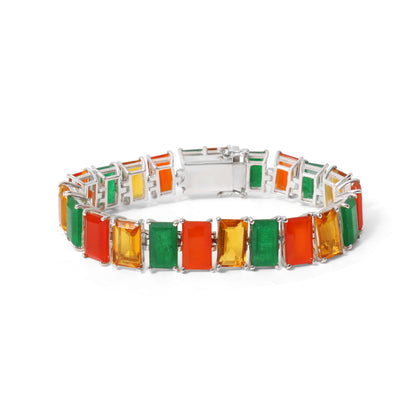 Vibrant Citrine, Green Aventurine & Carnelian Gemstone Link Bracelet – Natural Multi-Stone Sterling Silver Statement Bracelet