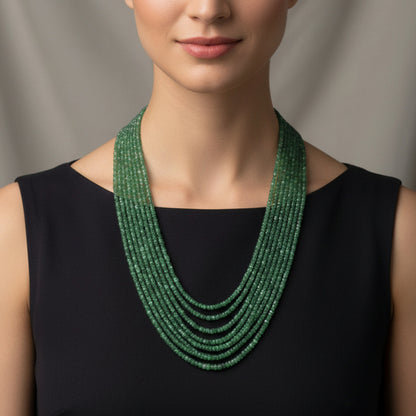 Natural Emerald Twelve-Layer Necklace – Luxurious Multi-Strand Green Gemstone Necklace