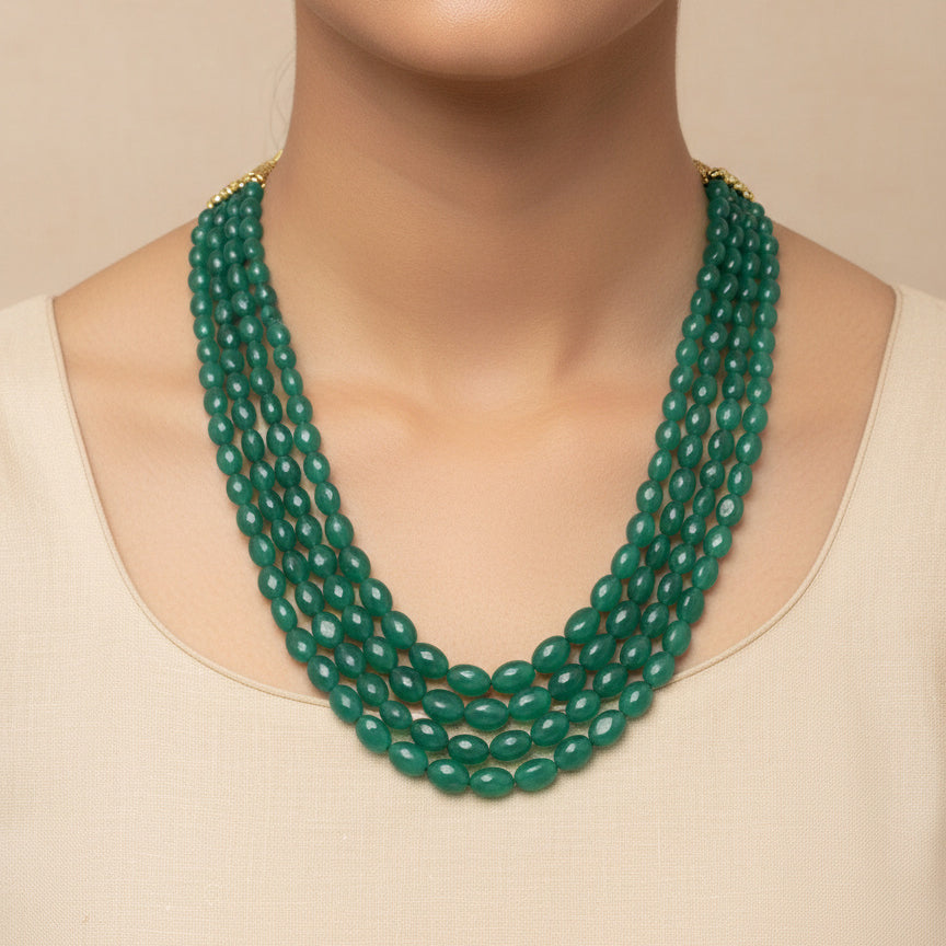 Elegant Green Onyx 4-Layer Sarafa Necklace – Healing Energy & Regal Style