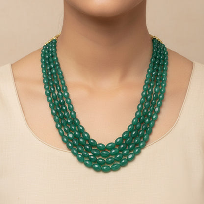 Elegant Green Onyx 4-Layer Sarafa Necklace – Healing Energy & Regal Style