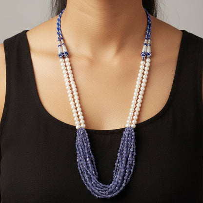 Elegant High-Quality Natural Tanzanite & Pearl Layered Sarafa Necklace – Timeless Luxury & Vibrant Shine