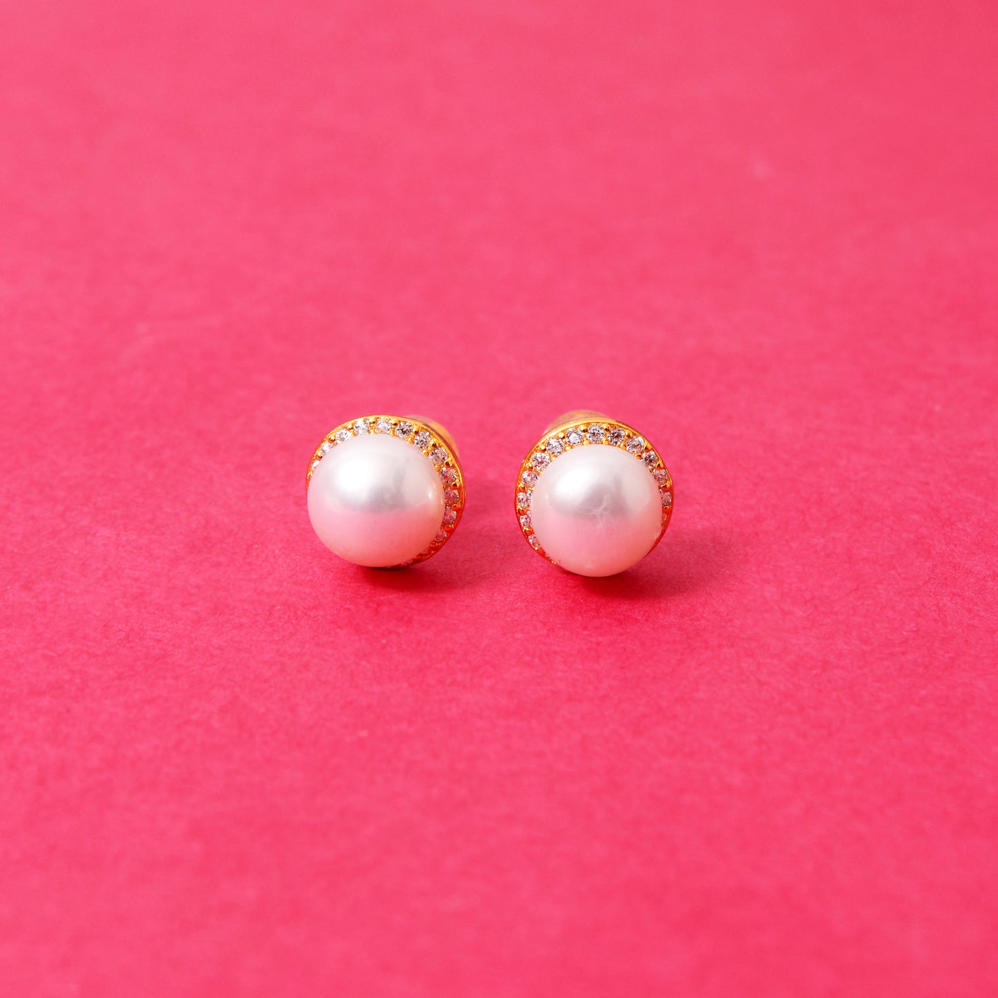 Radiate Elegance – Natural Pearl Stud Earrings in 925 Sterling Silver with Gold Plating