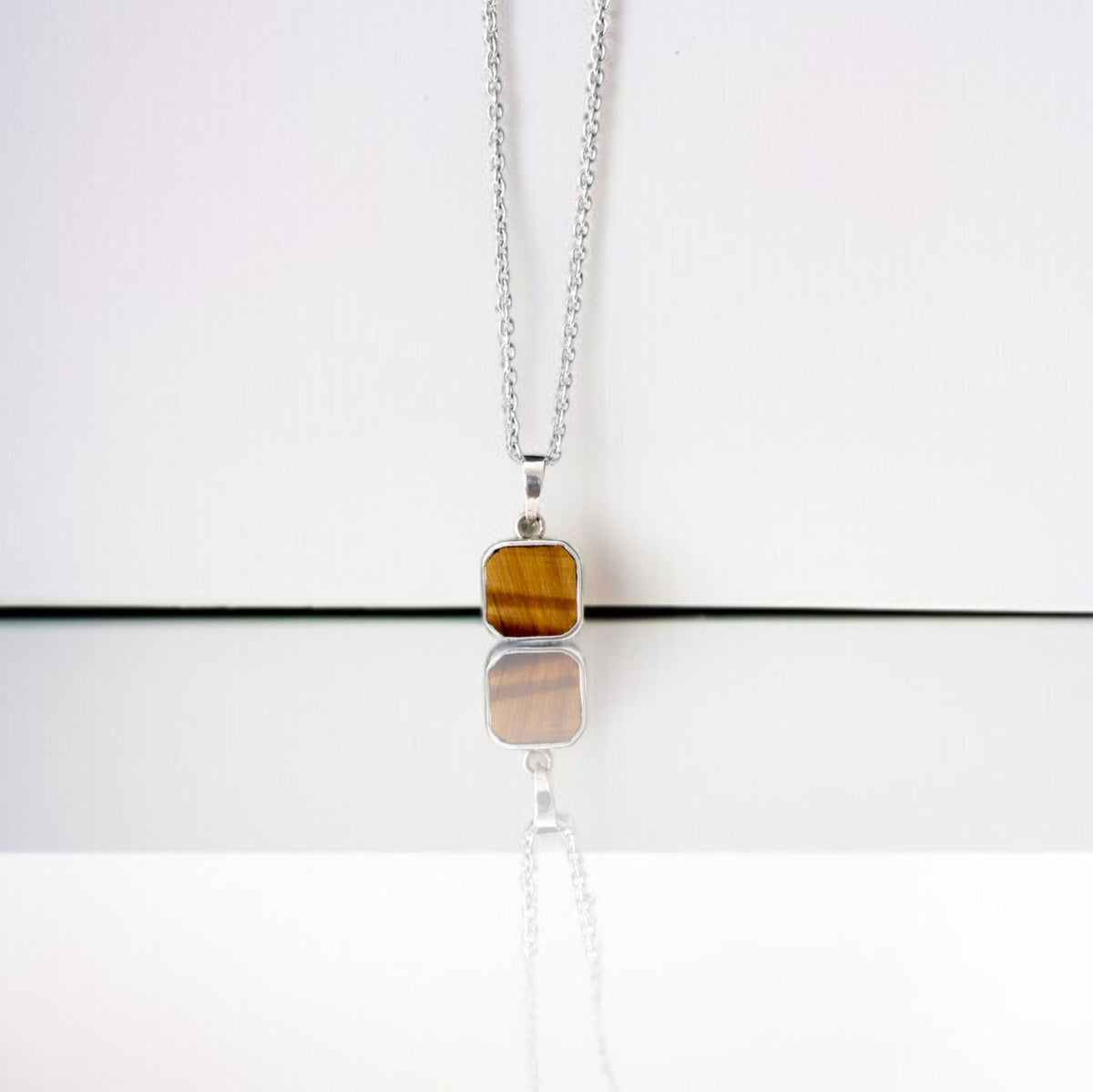 925 Sterling Silver Natural Tiger Eye Pendant Necklace – Unisex 