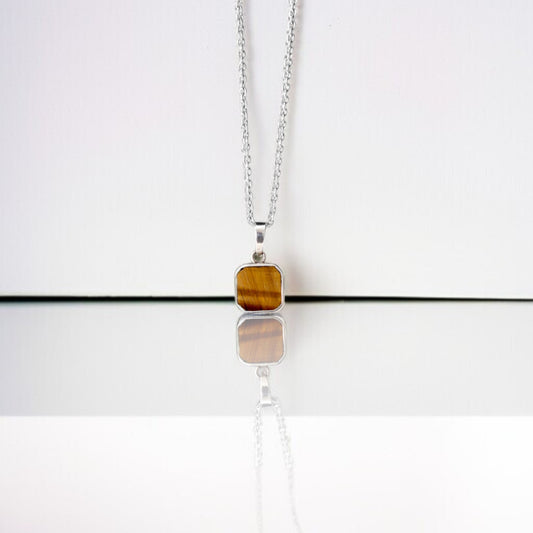 925 Sterling Silver Natural Tiger Eye Pendant Necklace – Unisex Protective Healing Gemstone Jewelry for Strength & Courage