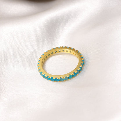 Elegant Natural Swiss Blue Topaz Eternity Band Ring – Natural Stone in Luxe Golden Finish