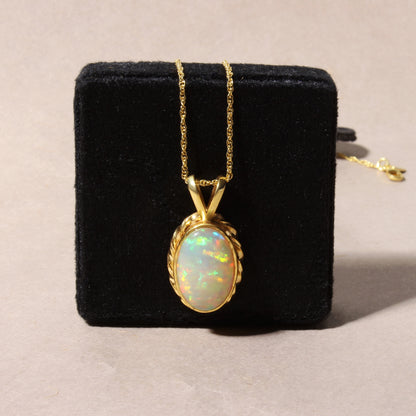 Natural Ethiopian Opal Oval Cabochon Pendant Necklace – Fire Opal Gemstone Gold Plated Elegant Jewelry for Women