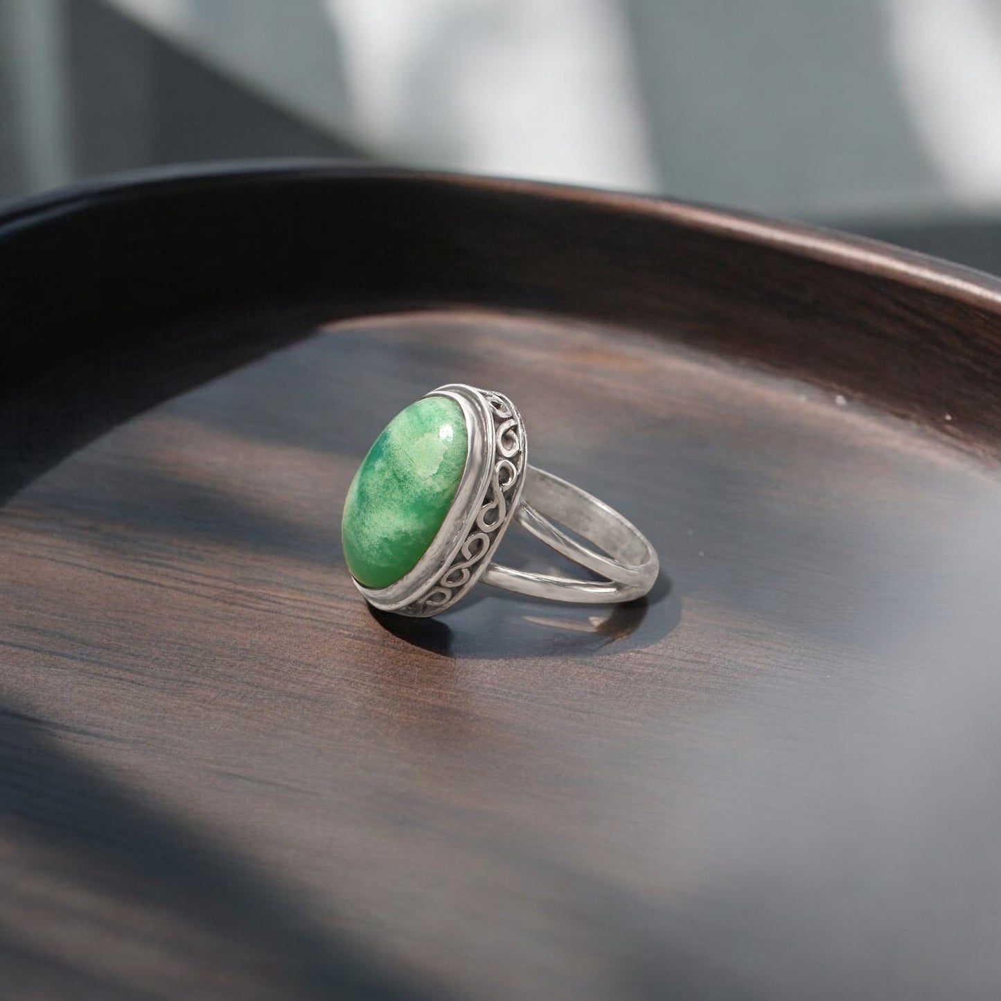 Natural chrysoprase gemstone ring