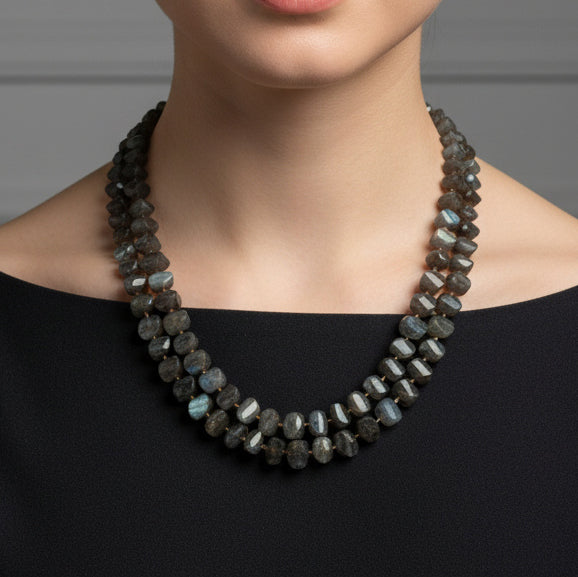 Natural Labradorite 2-Layered Sarafa Necklace – Iridescent Gemstone Elegance