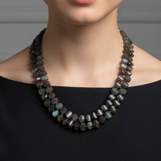 Natural Labradorite 2-Layered Sarafa Necklace – Iridescent Gemstone Elegance
