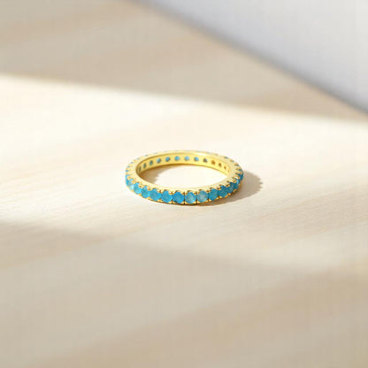 Elegant Natural Swiss Blue Topaz Eternity Band Ring – Natural Stone in Luxe Golden Finish