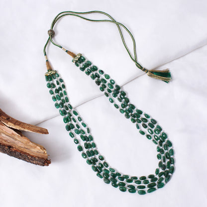 Dark Emerald & Pearl 4-Layer Sarafa Necklace – Natural Stone Multi-Strand Bridal & Festive Jewelry