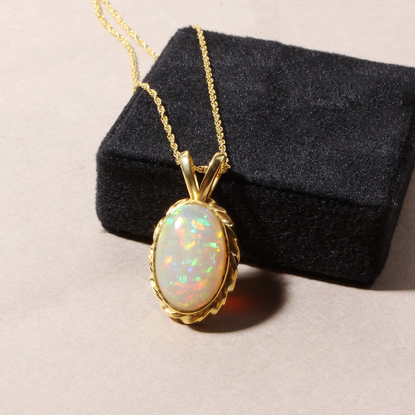 Natural Ethiopian Opal Oval Cabochon Pendant Necklace – Fire Opal Gemstone Gold Plated Elegant Jewelry for Women
