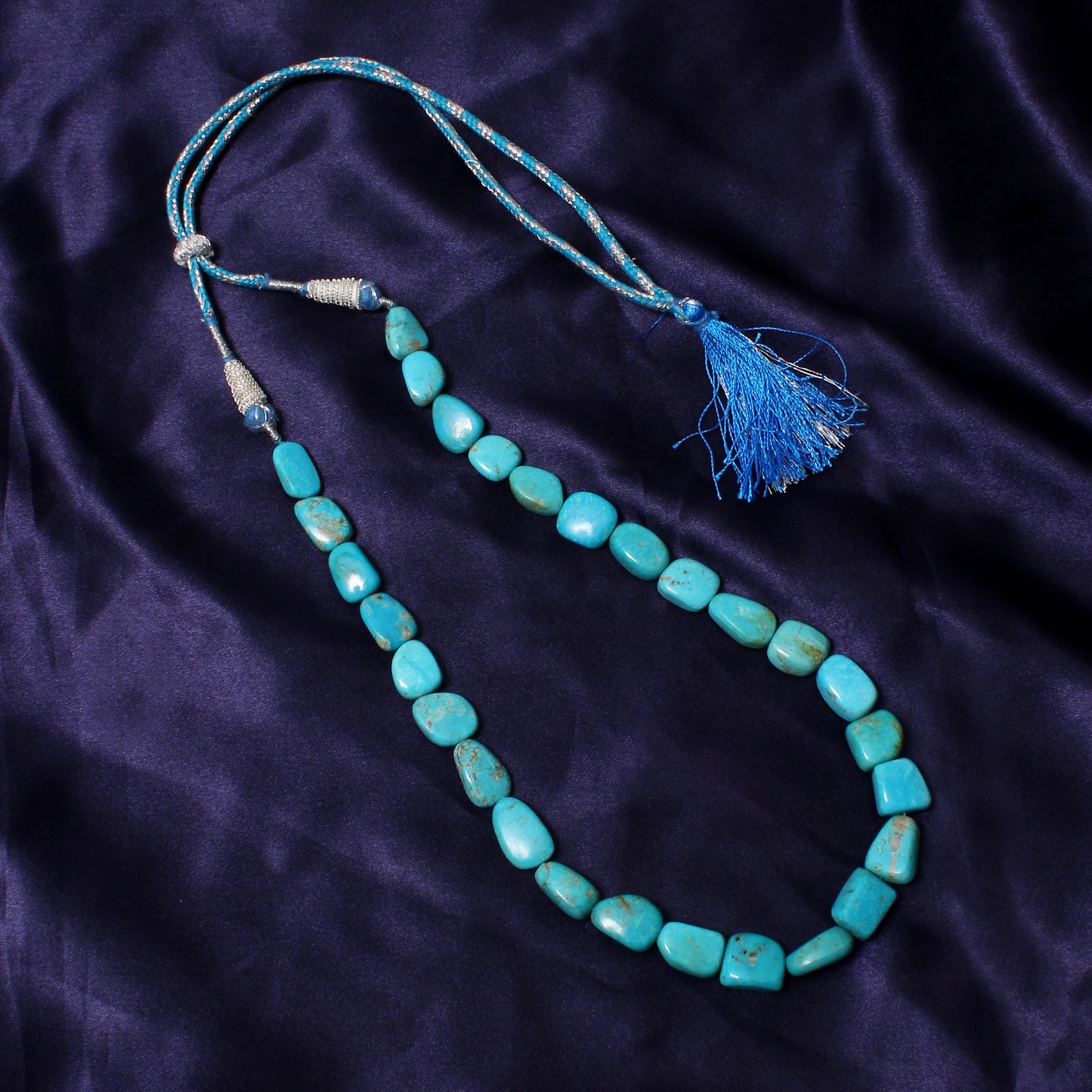 Natural Turquoise Gemstone Sarafa Necklace – Handmade Beaded Jewelry for Healing & Style