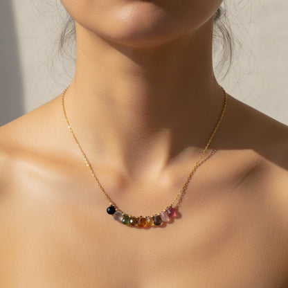 Natural Multi Tourmaline Beaded Gemstone Necklace – Gold Plated Chain | Elegant Handmade Jewelry