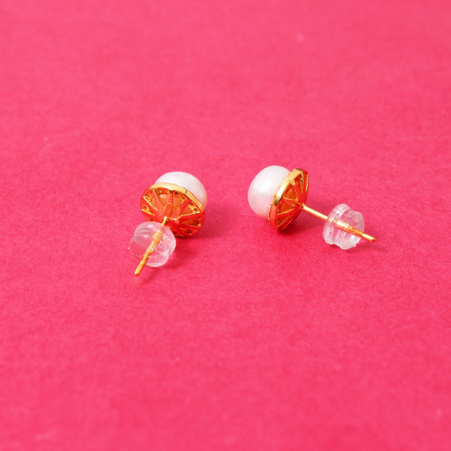 Radiate Elegance – Natural Pearl Stud Earrings in 925 Sterling Silver with Gold Plating