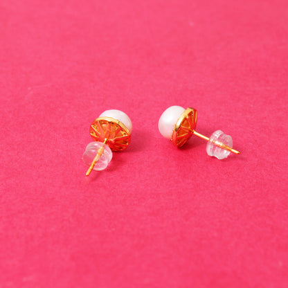 Radiate Elegance – Natural Pearl Stud Earrings in 925 Sterling Silver with Gold Plating