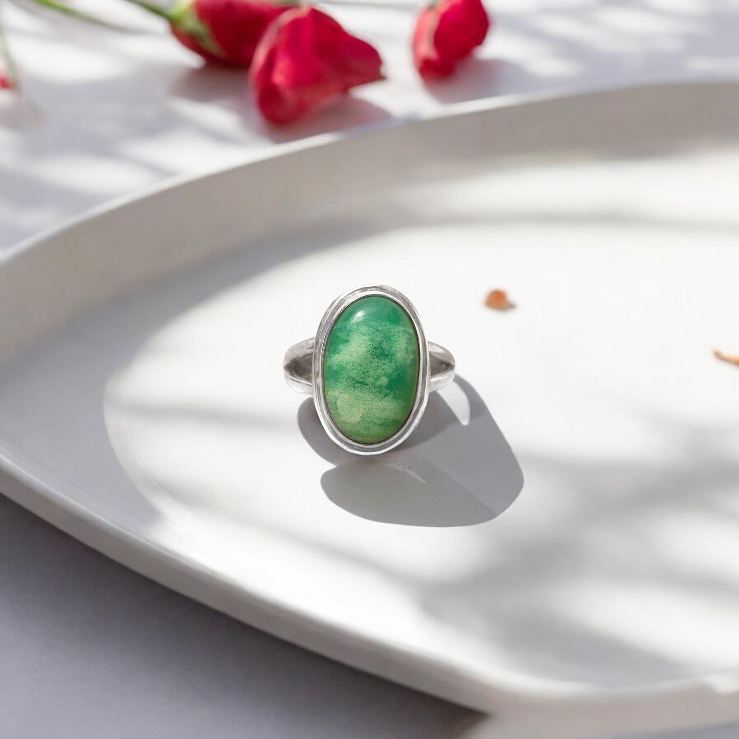 Natural chrysoprase gemstone ring