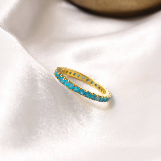 Elegant Natural Swiss Blue Topaz Eternity Band Ring – Natural Stone in Luxe Golden Finish