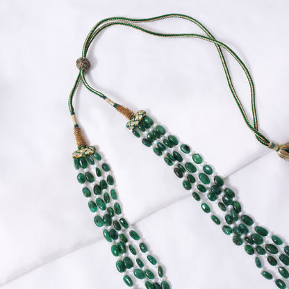 Dark Emerald & Pearl 4-Layer Sarafa Necklace – Natural Stone Multi-Strand Bridal & Festive Jewelry