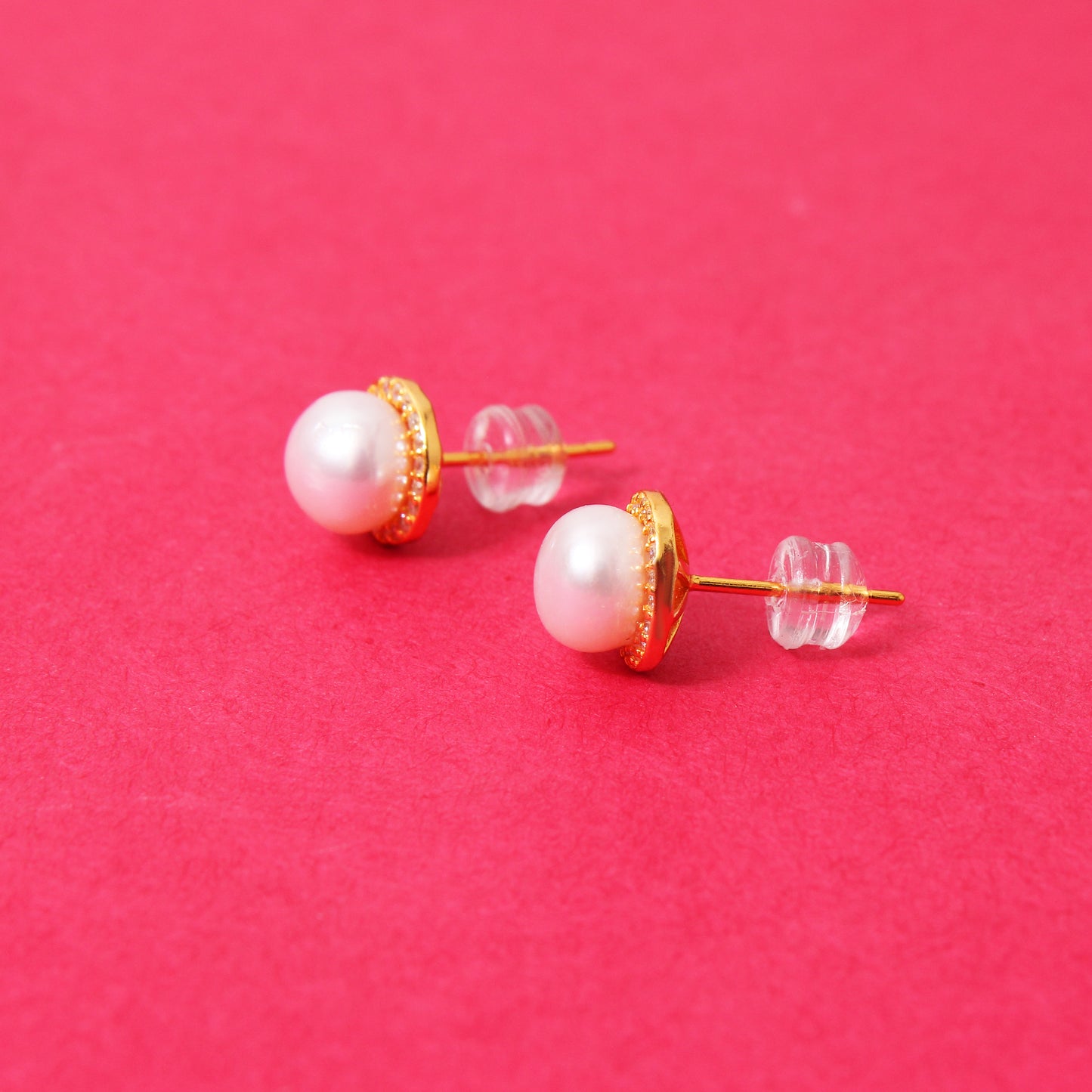 Radiate Elegance – Natural Pearl Stud Earrings in 925 Sterling Silver with Gold Plating
