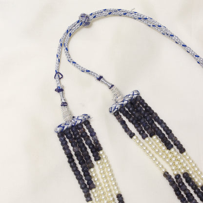 Natural iolite & Pearl 5-Layer Sarafa Necklace – Elegant Multi-Strand Traditional Jewelry