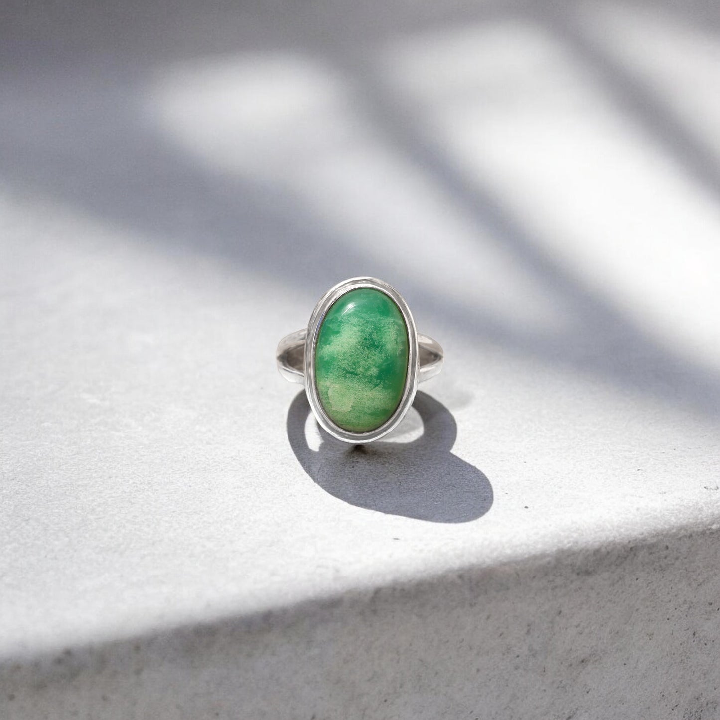 Natural chrysoprase gemstone ring