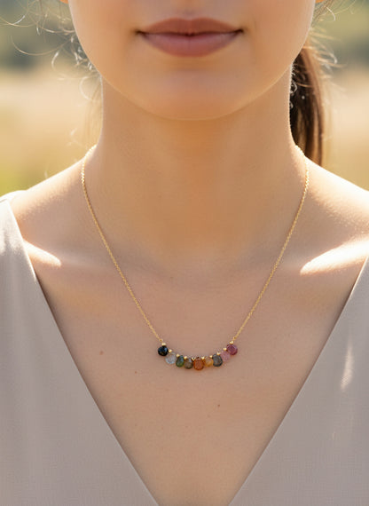 Natural Multi Tourmaline Beaded Gemstone Necklace – Gold Plated Chain | Elegant Handmade Jewelry