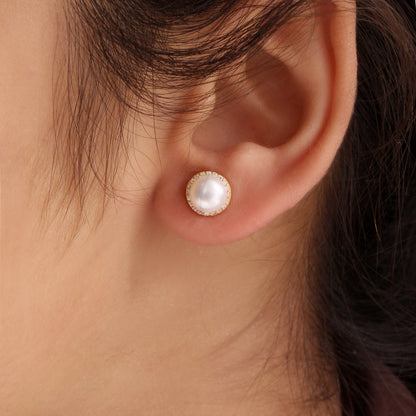 Radiate Elegance – Natural Pearl Stud Earrings in 925 Sterling Silver with Gold Plating