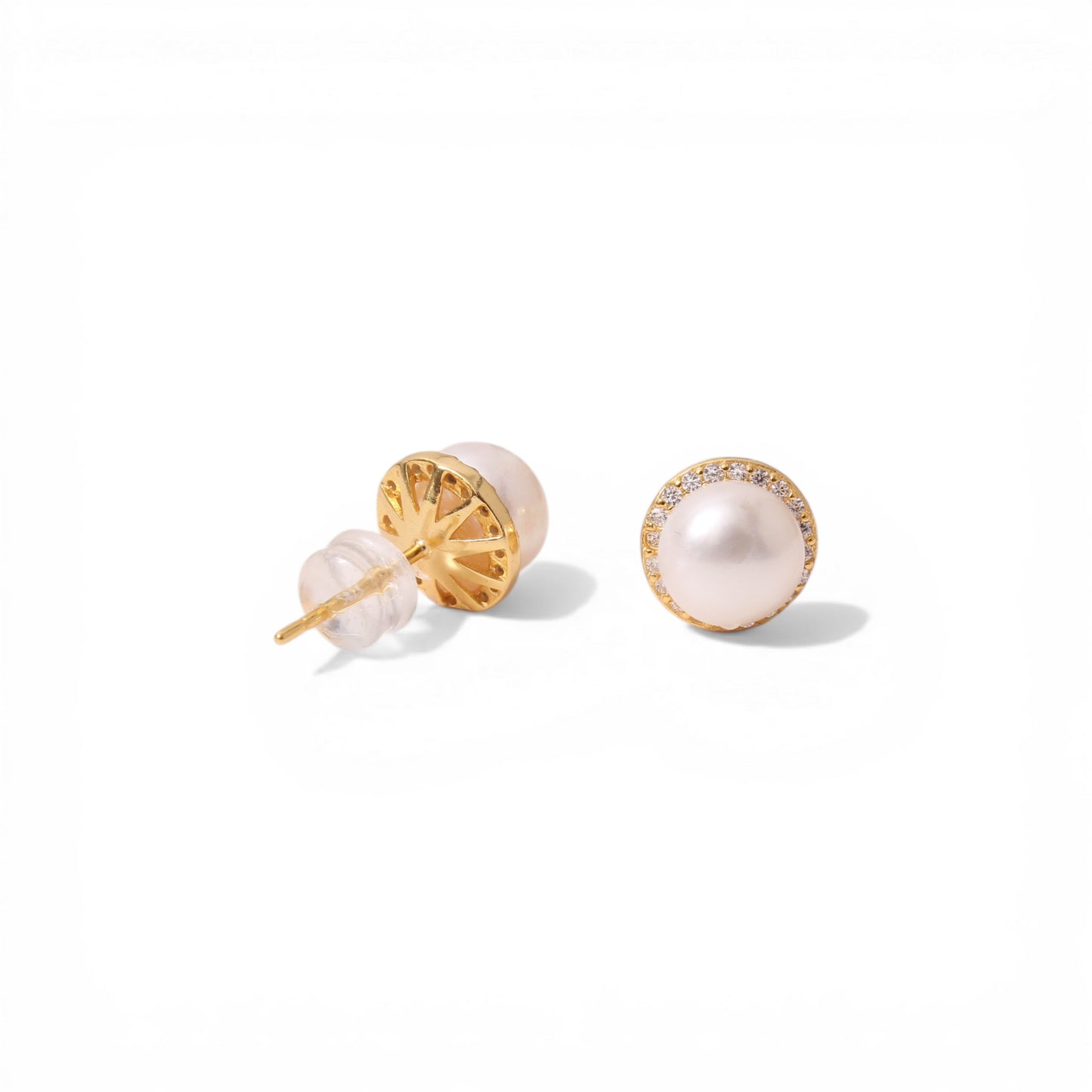 Radiate Elegance – Natural Pearl Stud Earrings in 925 Sterling Silver with Gold Plating